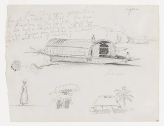 Sketches from Colombia: River Craft (Champan), a Woman, Group of Trees, a House